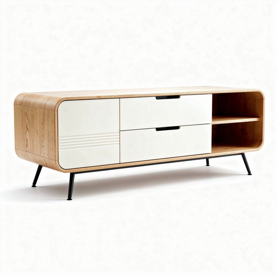 Mobiletto TV in legno e metallo con due cassetti e ripiano 150 x 40 x 50cm