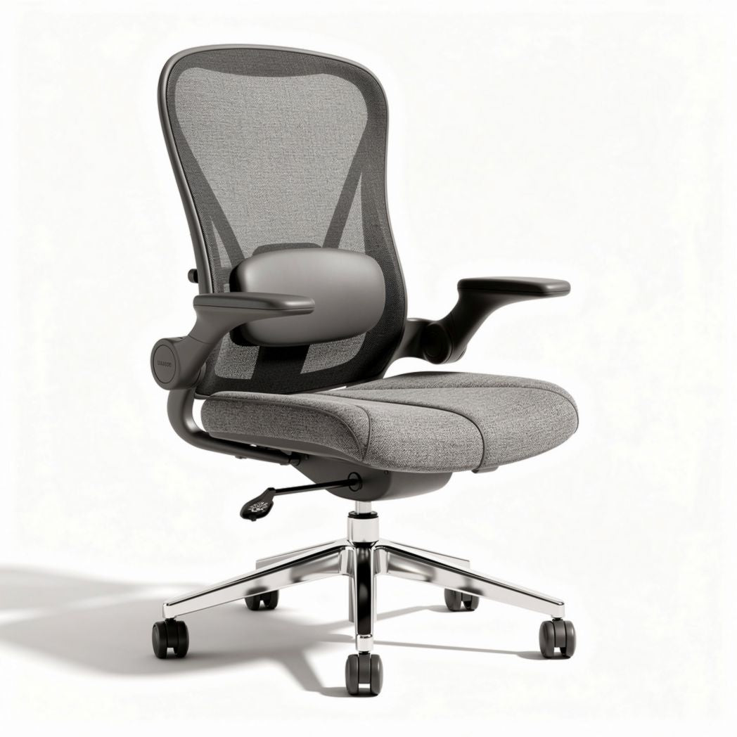 Sedia da ufficio ergonomica grigia in rete con braccioli regolabili 65 x 50 x 100cm