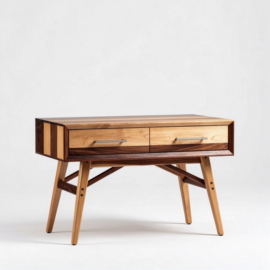 'Tavolino in legno con due cassetti finitura naturale 80 x 40 x 75cm'