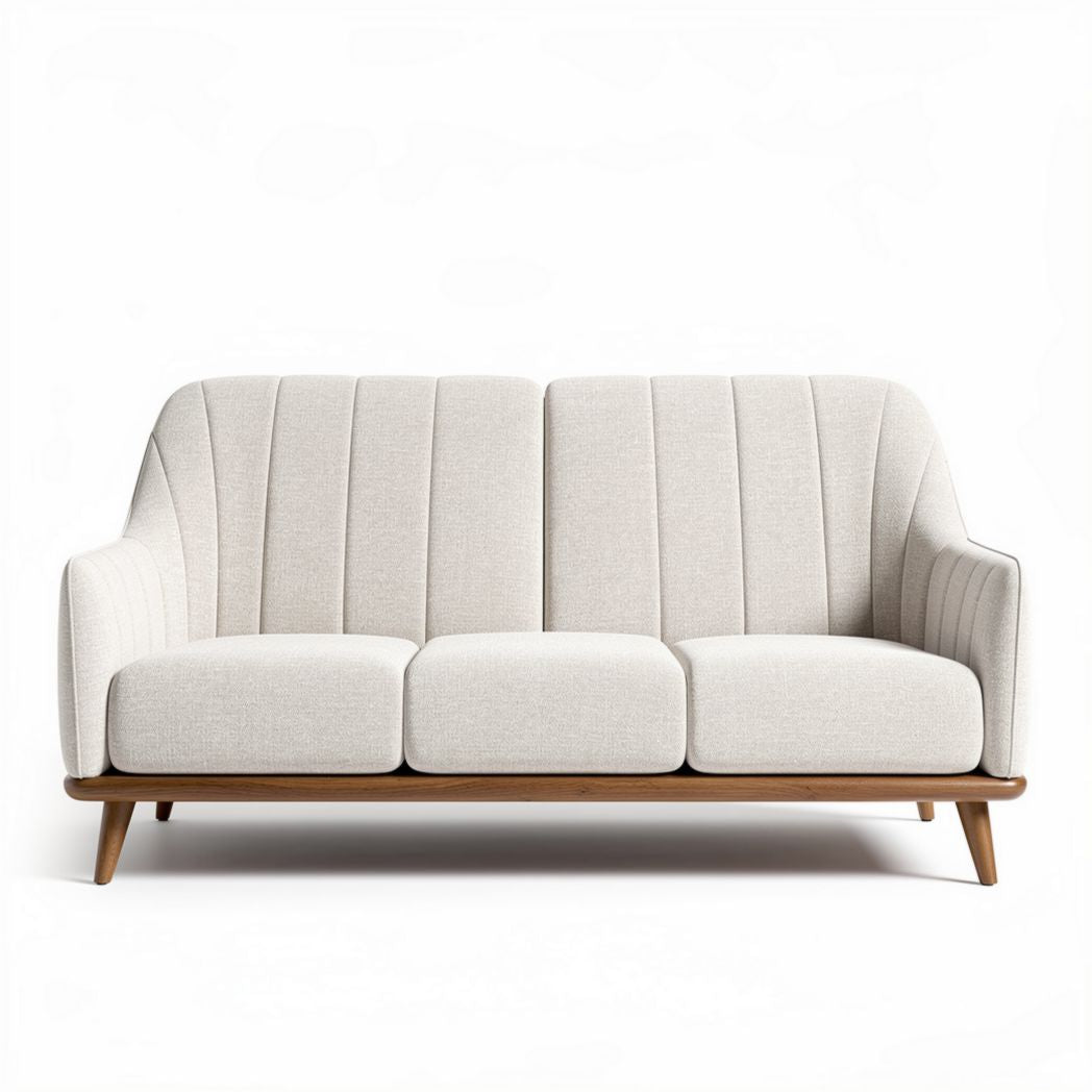 Divano 3 posti in tessuto beige con struttura in legno 200 x 90 x 85cm
