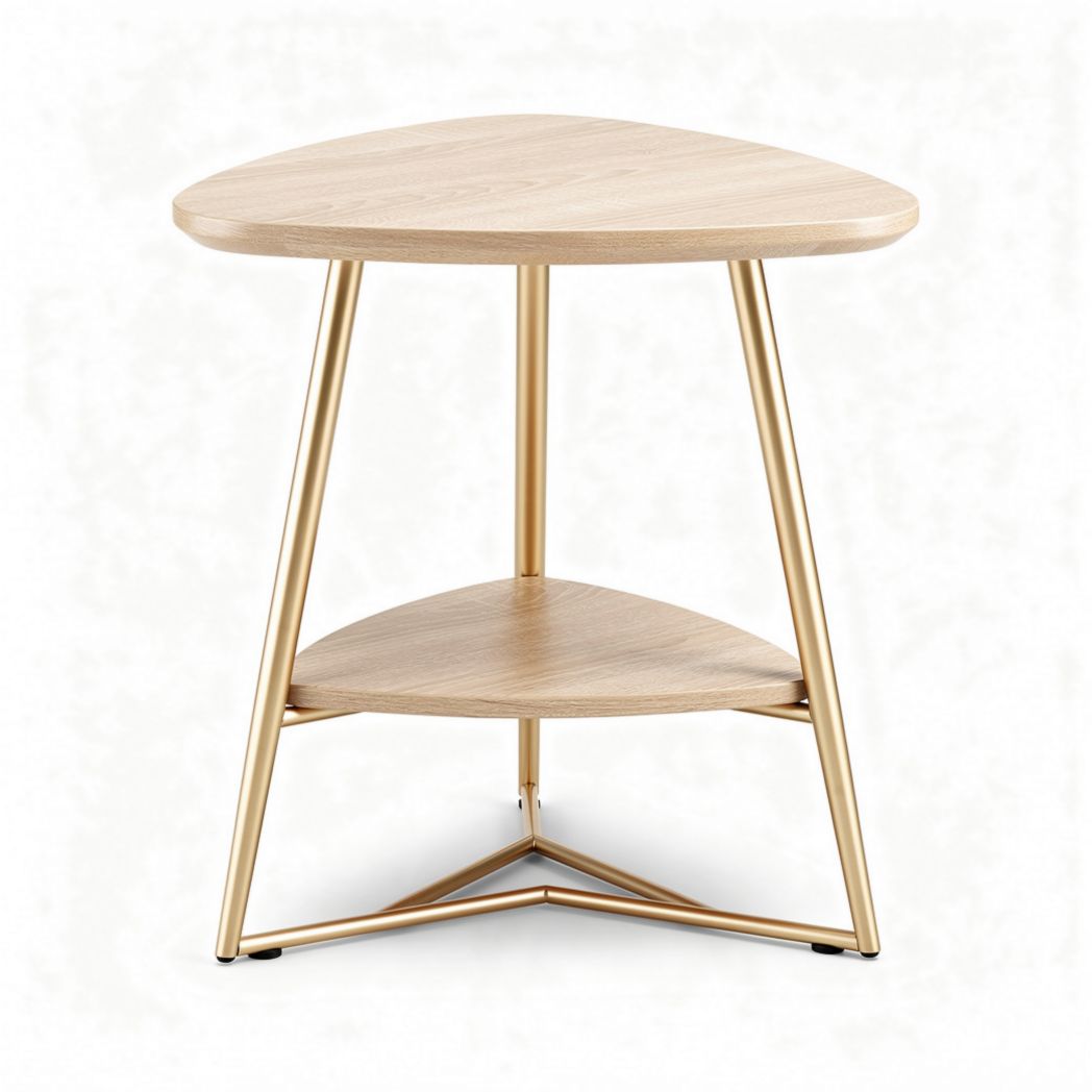 Tavolino triangolare in legno con struttura in metallo dorato dimensioni 60 x 60 x 50cm
