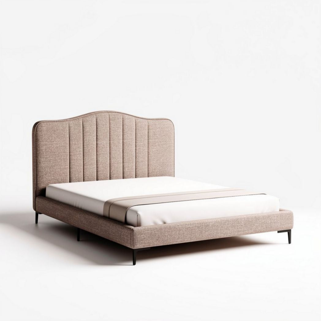 Letto matrimoniale in tessuto beige con testiera imbottita 200 x 160 x 90cm